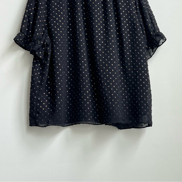 J Crew Womens Ruffleneck top with foil clip dot Black Gold XXL Polkadot Preppy - Picture 10 of 10